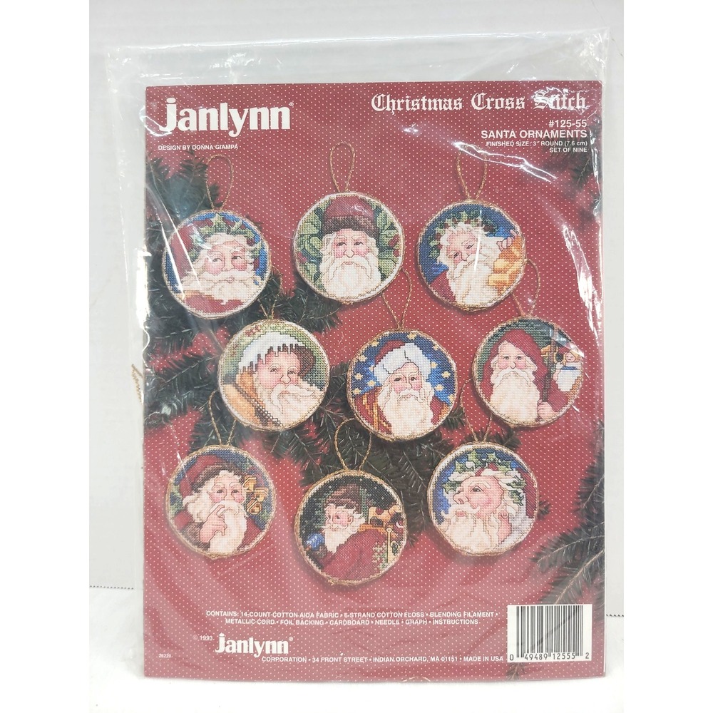 Christmas Holiday Janlynn Counted Cross StitchOrnament Kit 125-55 Set of 9 14 Ct